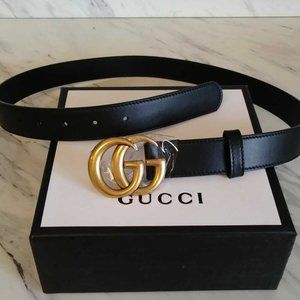GUCCI Black leather Belt - Double GG Buckle